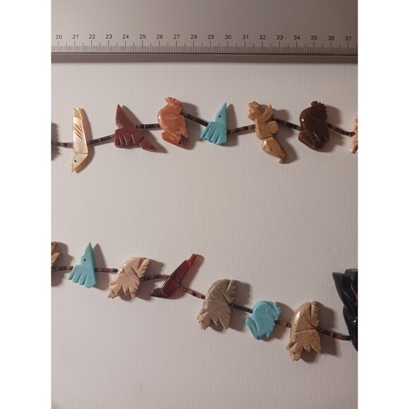 Zuni Fetish Heishi Two Stranded Multi-stone Necklace Black Bear Pendant Vintage - Picture 8 of 16